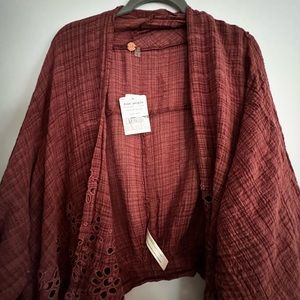 Burgundy Free People Crop Eyelet Shawl. NWT